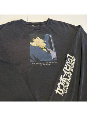Cowboy Bebop Anime Sunrise T Shirt Mens XL Black Long Sleeve Whatever Happens